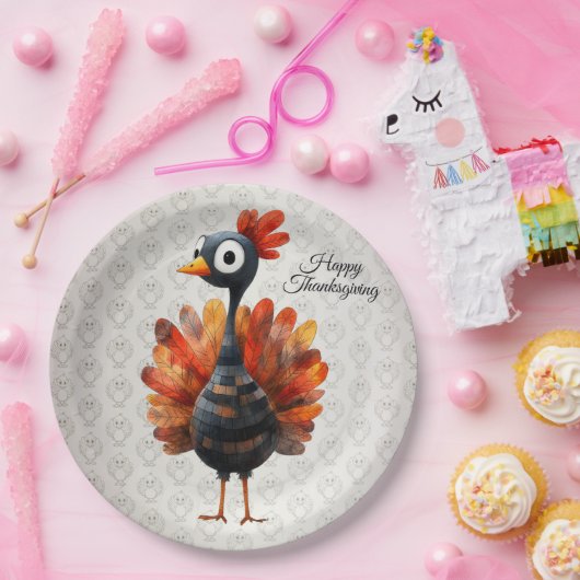 ハッピーサンクスギビングかわいいカラフルベビートルコ ペーパープレート (パーティー)