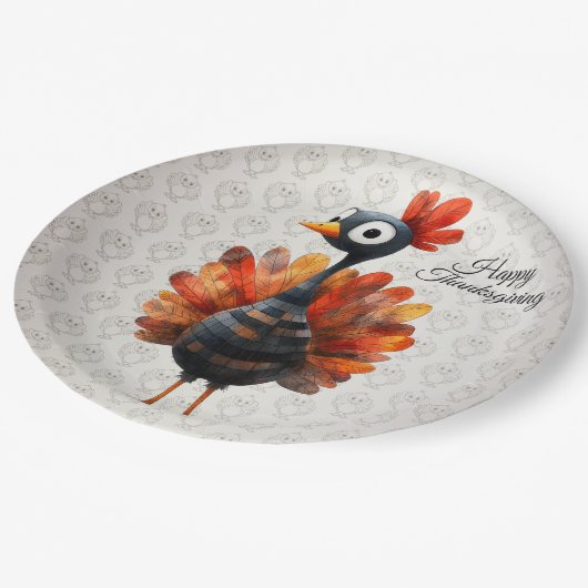 ハッピーサンクスギビングかわいいカラフルベビートルコ ペーパープレート (アングル)