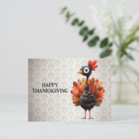 ハッピーサンクスギビングかわいいカラフルベビートルコ ポストカード (スタンド正面)
