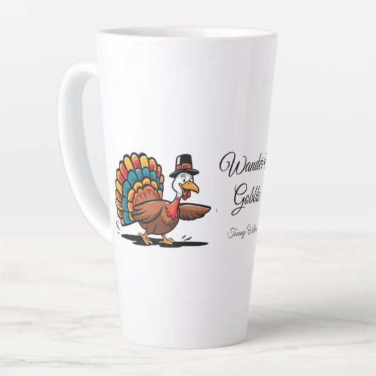 ハッピーサンクスギビングかわいいトルコ カフェラテマグ (左アングル)