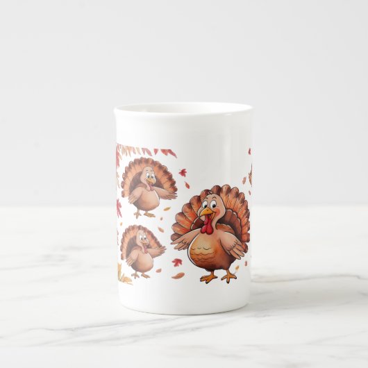 ハッピーサンクスギビングかわいいトルコ ボーンチャイナマグカップ (正面)