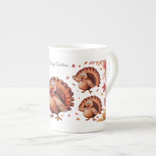 ハッピーサンクスギビングかわいいトルコ ボーンチャイナマグカップ (正面右)