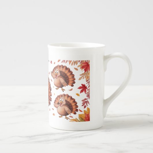 ハッピーサンクスギビングかわいいトルコ ボーンチャイナマグカップ (右)