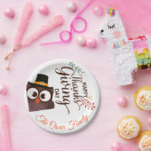 ハッピーサンクスギビングかわいいフクロウ ペーパープレート (パーティー)