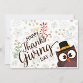 ハッピーサンクスギビングかわいいフクロウ 招待状 (正面)