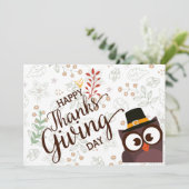 ハッピーサンクスギビングかわいいフクロウ 招待状 (スタンド正面)