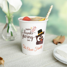 ハッピーサンクスギビングかわいいフクロウ 紙コップ