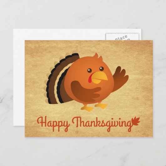 ハッピーサンクスギビングかわいいラウンドトルコ シーズンポストカード (正面/裏面)