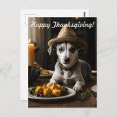 ハッピーサンクスギビングかわいい子犬とピルグリムハット ポストカード (正面/裏面)