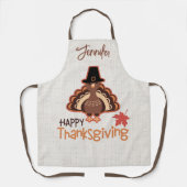 ハッピーサンクスギビングかわいい巡礼者ターキーカスタム エプロン (正面)