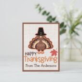 ハッピーサンクスギビングかわいい巡礼者ターキーカスタム シーズンポストカード (スタンド正面)
