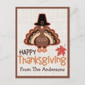 ハッピーサンクスギビングかわいい巡礼者ターキーカスタム シーズンポストカード (正面)