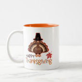 ハッピーサンクスギビングかわいい巡礼者トルコ ツートーンマグカップ (左)
