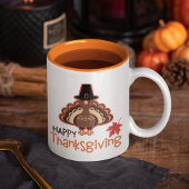 ハッピーサンクスギビングかわいい巡礼者トルコ ツートーンマグカップ