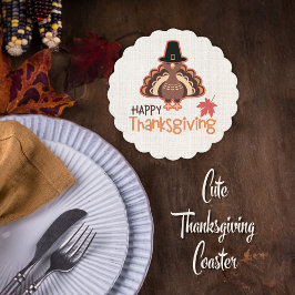 ハッピーサンクスギビングかわいい巡礼者トルコ ペーパーコースター