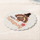 ハッピーサンクスギビングかわいい巡礼者トルコ ペーパーコースター (アングル)