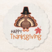 ハッピーサンクスギビングかわいい巡礼者トルコ ペーパーコースター (正面)