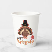 ハッピーサンクスギビングかわいい巡礼者トルコ 紙コップ (正面)