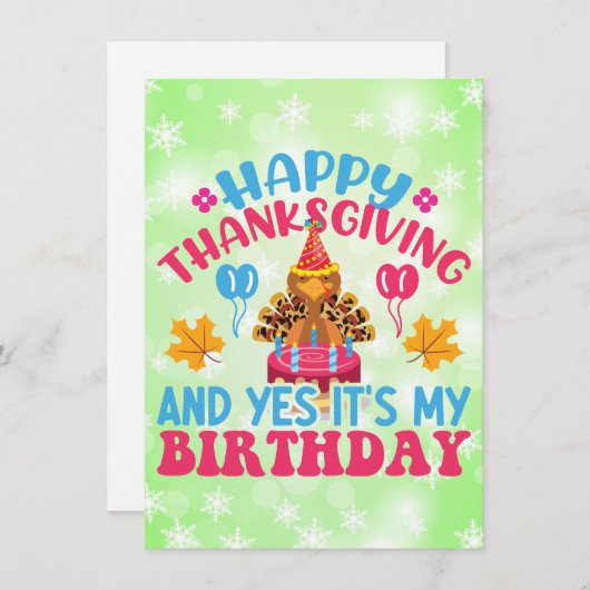 ハッピーサンクスギビングとYesそれが私の誕生日カード (正面/裏面)