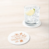 ハッピーサンクスギビングのパンプキンパイ名前をカスタムする ラウンドペーパーコースター (インサイチュ)