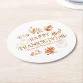 ハッピーサンクスギビングのパンプキンパイ名前をカスタムする ラウンドペーパーコースター (アングル)