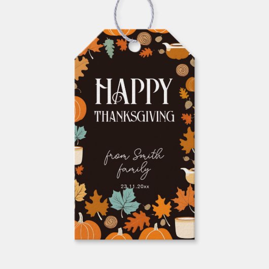 ハッピーサンクスギビングのレトロなカボチャ葉のカエデ ギフトタグ (正面)
