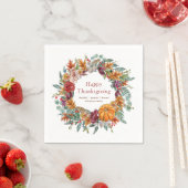 ハッピーサンクスギビングウォーターカラー秋パンプキンリース スタンダードカクテルナプキン (インサイチュ)