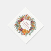 ハッピーサンクスギビングウォーターカラー秋パンプキンリース スタンダードカクテルナプキン (角)