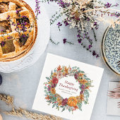 ハッピーサンクスギビングウォーターカラー秋パンプキンリース スタンダードカクテルナプキン