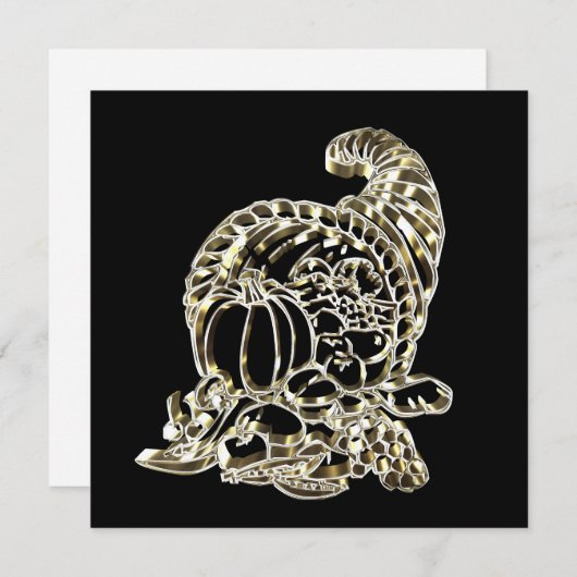 ハッピーサンクスギビングエレガントゴールデンコルヌコピア シーズンカード (正面/裏面)