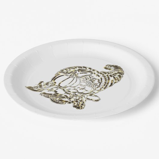 ハッピーサンクスギビングエレガントゴールデンコルヌコピア ペーパープレート (アングル)