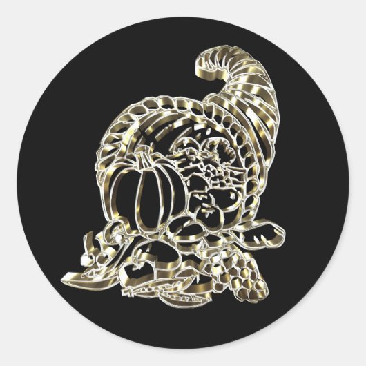 ハッピーサンクスギビングエレガントゴールデンコルヌコピア ラウンドシール (正面)