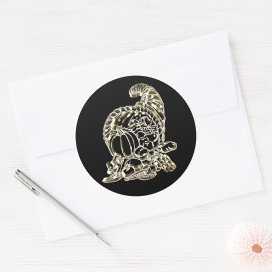 ハッピーサンクスギビングエレガントゴールデンコルヌコピア ラウンドシール (封筒)