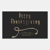 ハッピーサンクスギビングエレガントブラック金ゴールドタイポグラフィ 長方形シール (正面)