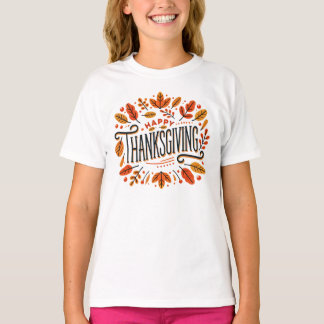 ハッピーサンクスギビングオレンジイエロー紅葉キッズ Tシャツ