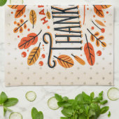 ハッピーサンクスギビングオレンジイエロー紅葉 キッチンタオル (折り畳み)