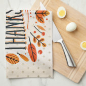 ハッピーサンクスギビングオレンジイエロー紅葉 キッチンタオル (四つ折り)