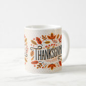 ハッピーサンクスギビングオレンジイエロー紅葉 コーヒーマグカップ (正面右)