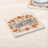 ハッピーサンクスギビングオレンジイエロー紅葉 スクエアペーパーコースター (アングル)