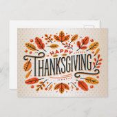 ハッピーサンクスギビングオレンジイエロー紅葉 ポストカード (正面/裏面)