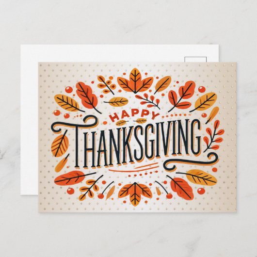 ハッピーサンクスギビングオレンジイエロー紅葉 ポストカード (正面/裏面)