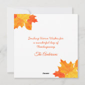 ハッピーサンクスギビングオレンジカボチャ紅葉 シーズンカード (裏面)