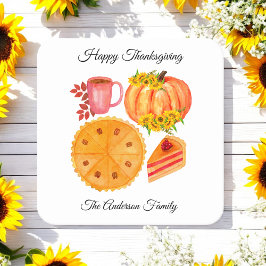 ハッピーサンクスギビングオレンジパンプキンスパイスラテ スクエアペーパーコースター