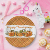 ハッピーサンクスギビングオレンジプレイド紙プレート ペーパープレート (パーティー)