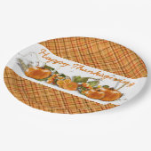 ハッピーサンクスギビングオレンジプレイド紙プレート ペーパープレート (アングル)