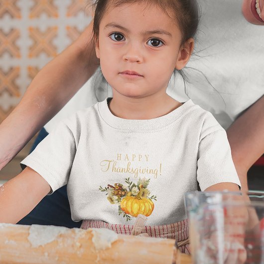 ハッピーサンクスギビングオレンジ色のカボチャ素朴な秋 Tシャツ