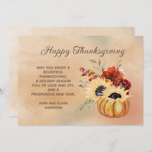 ハッピーサンクスギビングカボチャひまわり植物学 シーズンカード (正面/裏面)