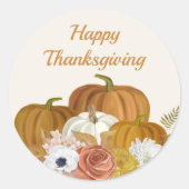 ハッピーサンクスギビングカボチャフローラバーガンディーオレンジ ラウンドシール (正面)
