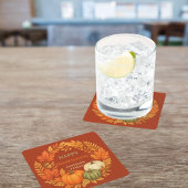 ハッピーサンクスギビングカボチャ秋テラコッタ スクエアペーパーコースター