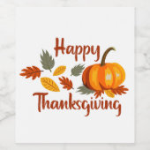 ハッピーサンクスギビングカボチャ紅葉フラット ワインラベル (シングルラベル)